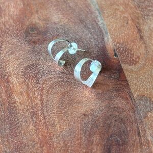 Vintage 925 Sterling Silver Modernist Swirl Hoop Stud Earrings Minimalist Design